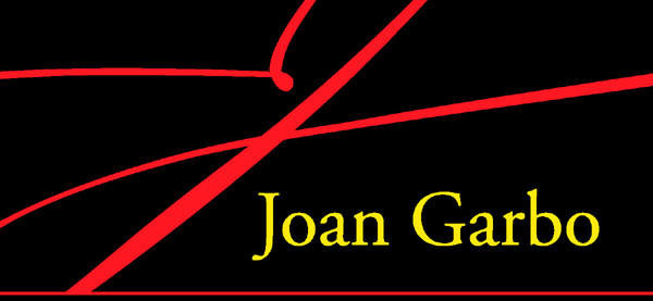 Abstract red lines with 'Joan Garbo' text.
